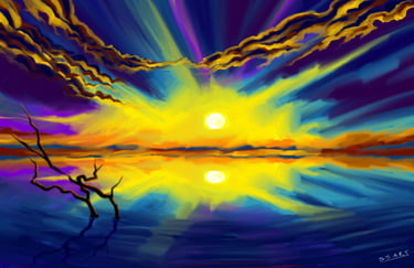 landscape painting  of sun rise made using photoshop