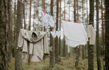 Clothes hanging on a clothesline.  An energy saving alternative option to using the clothes dryer/