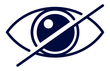 Dark blue outline of a crossed-out eye icon representing hidden content or privacy settings.