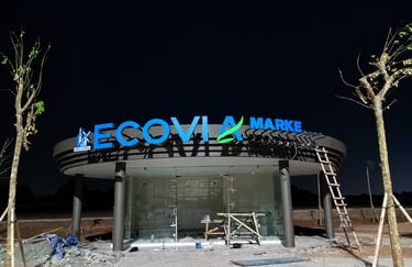 Pembuatan dan pemasangan huruf timbul LED menyala untuk Ecovia Kota Wisata Cibubur oleh AFL.