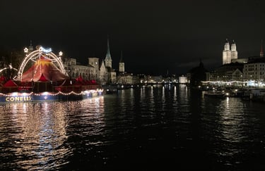 Zurich city scape at night during Christmas