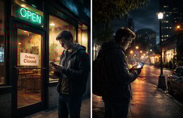 dispensary near me open now showing storefront lights on but orders closed at night