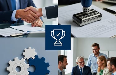 5 imagenes en collage de confianza, cumplimiento, integralidad, cercanía y excelencia