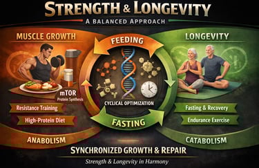 Optimize muscle growth without harming longevity. Understand mTOR, autophagy, protein timing, and fa