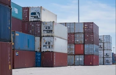 a bunch of containers stacked on top of each other
