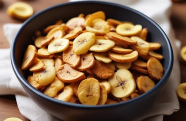 Close-up of crispy banana chips spilling from a rustic bowl, highlighting their golden texture.
