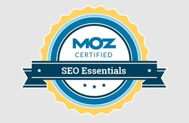 Certification stating that owner is certified in SEO Essentials from MOZ.