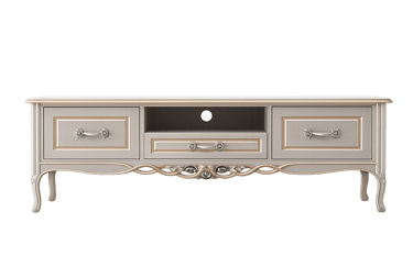 Royal Cream Wooden TV Unit with Drawers – Hand-Carved Teakwood Furniture