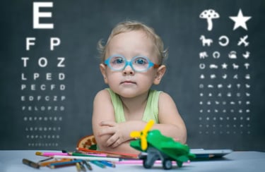Child's vision problem corrected with spectacles.