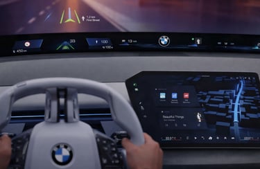 interior do BMW iX3 2026 com tecnologia BMW Panoramic Vision no para-brisa