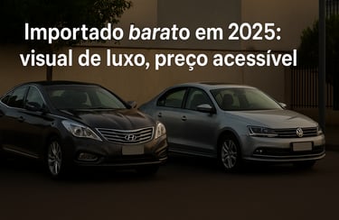 Hyundai Azera e Volkswagen Jetta usados lado a lado, representando carros importados com visual de l