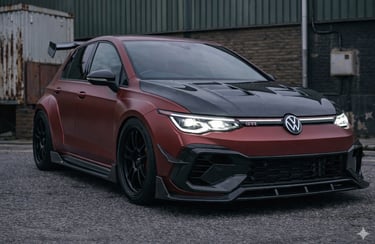 frente do Golf GTI Monster renderizado com visual agressivo inspirado no GR Yaris