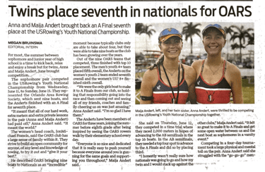 Page one of two in a local news article about the Nationals regatta