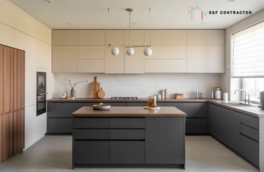 A two-tone kitchen that shows how the right colours balance light & style