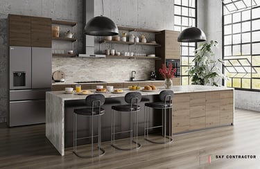 A kitchen island makes the workflow easy