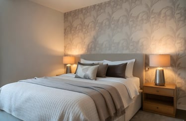 Happy wallpaper for a minimal bedroom