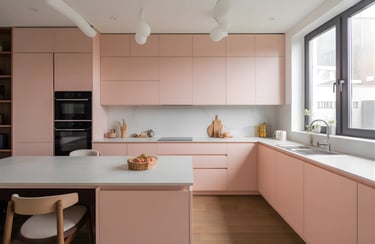 Avoid dark shades of pink by embracing a soft baby pink shade instead in kitchen