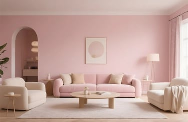 Living room in Blush Pink + Biscuit Beige Color Combination