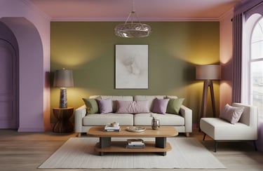 Living room in Lavender + Olive Green Color Combination