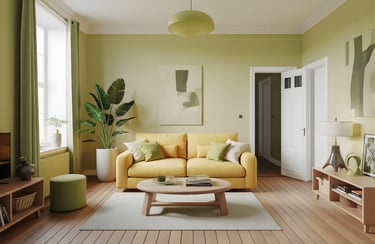 Living room in Pear Green + Soft Yellow Color Combination