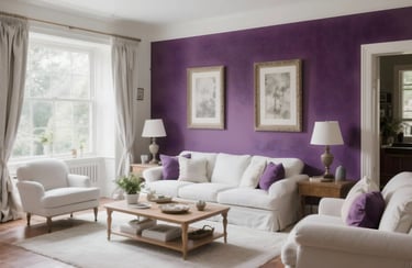 Living room in Plum + Antique White Color Combination