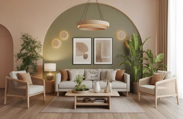 Living room in Beige + Olive Green Color Combination