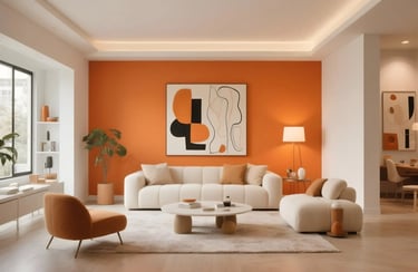 Living room in Orange + Neutrals (White/Beige) Color Combination