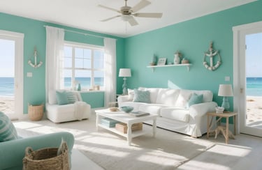 Living room in Sea Green + White Color Combination