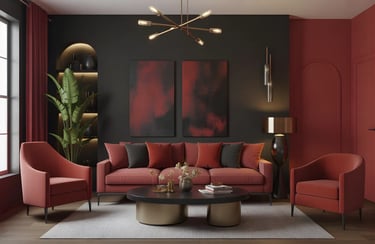 Living room in Black + Red (Accent Wall) Color Combination