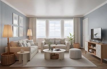 Living room in Soft Blue + Beige Color Combination