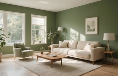 Living room in Olive Green + Oatmeal Color Combination