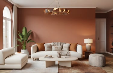 Living room in Burnt Sienna + Off-White Color Combination