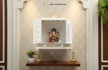 A small two-door wall-mounted puja unit