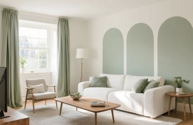 Living room in Cream + Sage Green Color Combination