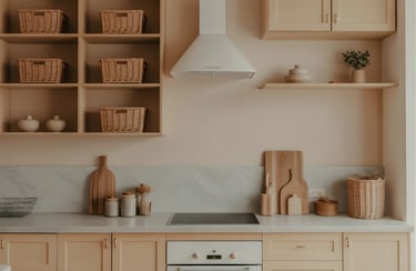 Wicker basket drawer right below the countertop