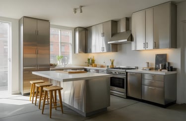 Bring in some stainless shine with these steel kitchen cabinets