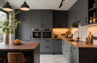 Charcoal Grey & Walnut Brown colors in kitchen