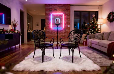House party with New Year decoration ideas for a selfie corner