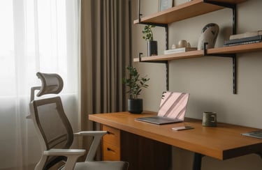 Teak wood home office setup for low-maintenance homes