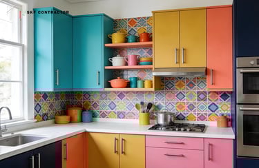 A colourful kitchen showcasing bold shades & patterns can be a harmonious partnership