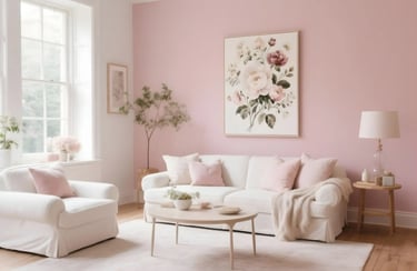 Living room in Dusty Pink + Off-White Color Combination