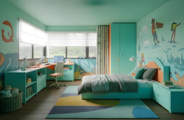 Kids Bedroom in Aqua Teal Color