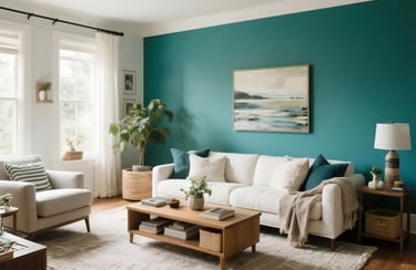 Living room in Teal + Cream Color Combination