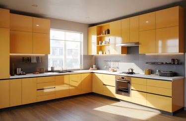 Dress your yellow cabinets with framed doors for a country-style look