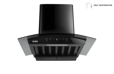 Glen black curved glass wall-mounted kitchen chimney with touch control panel and baffle filter.