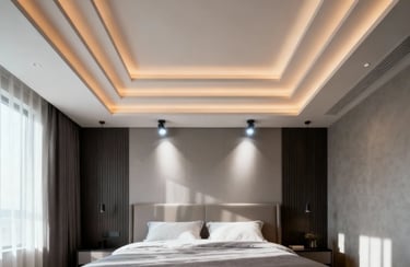 layered false ceiling with dual lighting