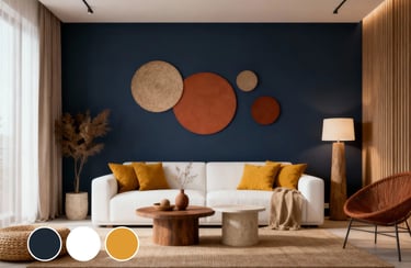 Navy Blue + White + Mustard Yellow