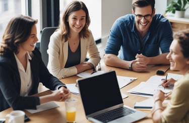 a group of people sitting around a table
