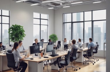 A small group engaged in a hands-on training session with laptops and charts.