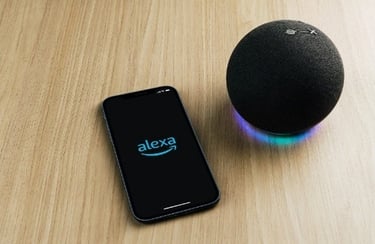 a smart speaker with a black and white phone